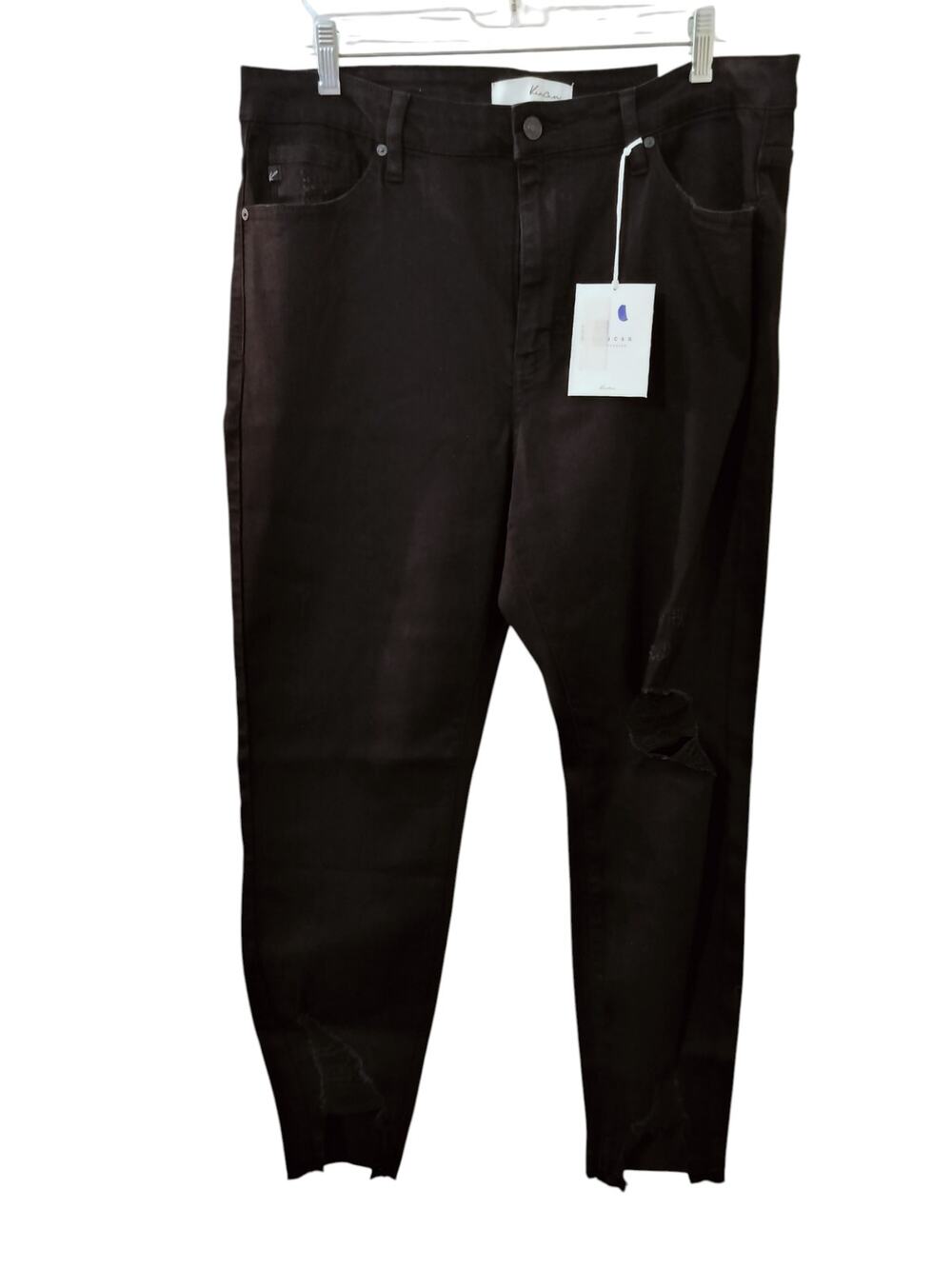 5725) KanCan Women XL Black Hi Rise Ankle Skinny Distressed Jeans